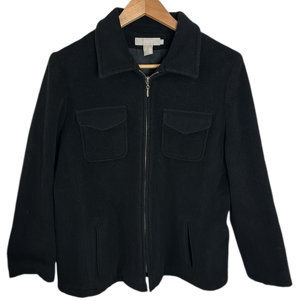 J.Crew black wool blend zippered shacket overshirt coat size L petite